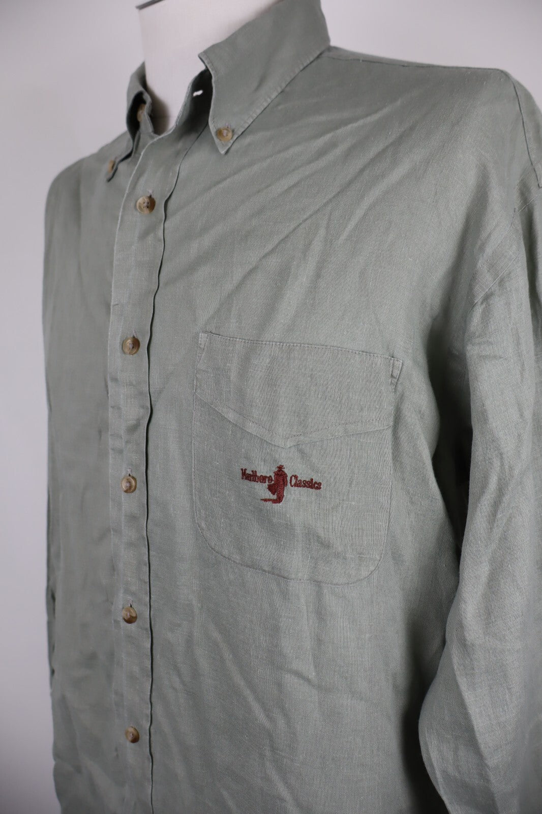 MARLBORO CLASSIC CAMICIA UOMO LINEN TG. L MAN CASUAL VINTAGE LINO SHIRT