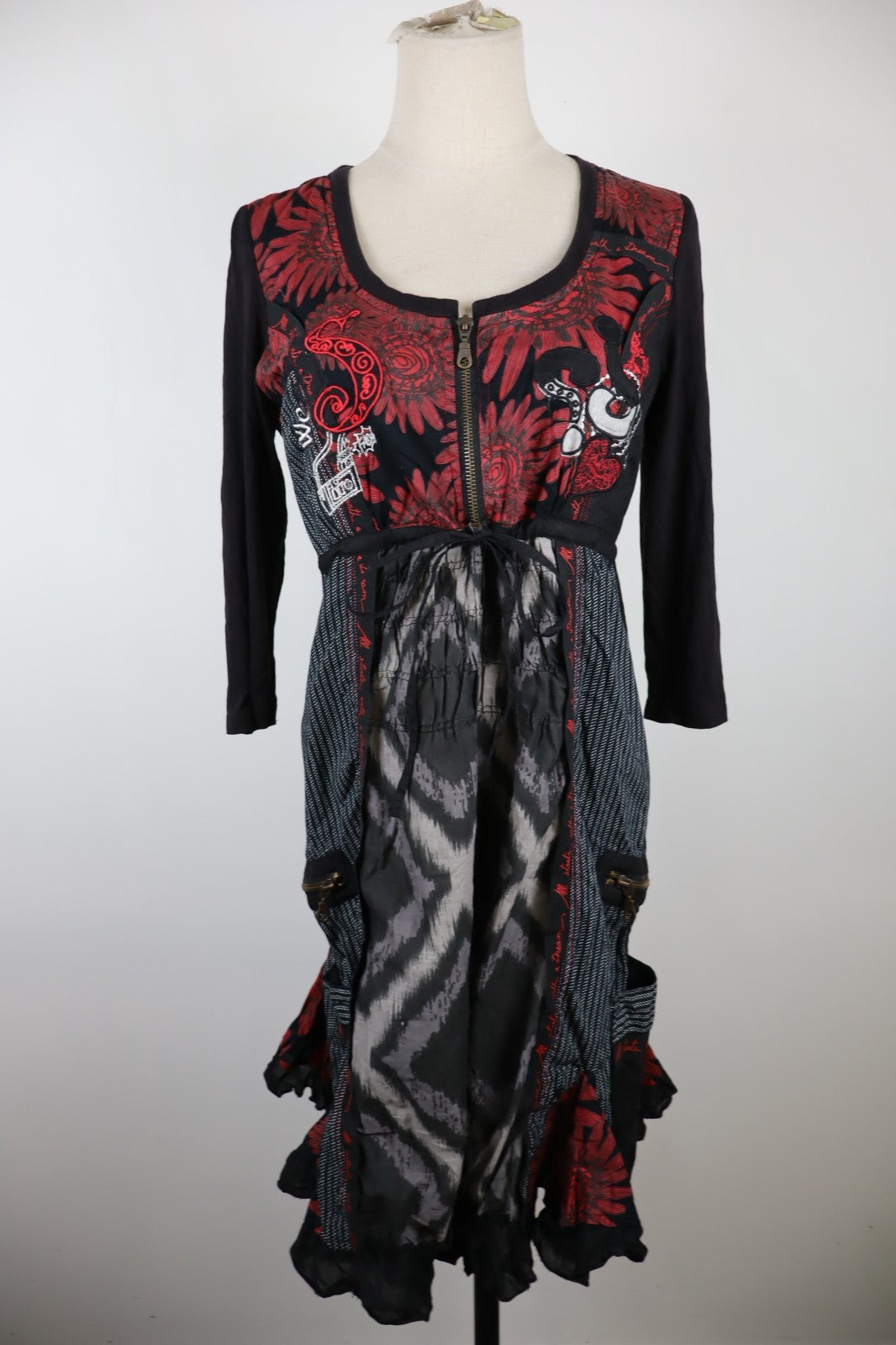 DESIGUAL VESTITO ABITO MANICHE A 3/4 DONNA TG 40 WOMAN CASUAL VINTAGE DRESS