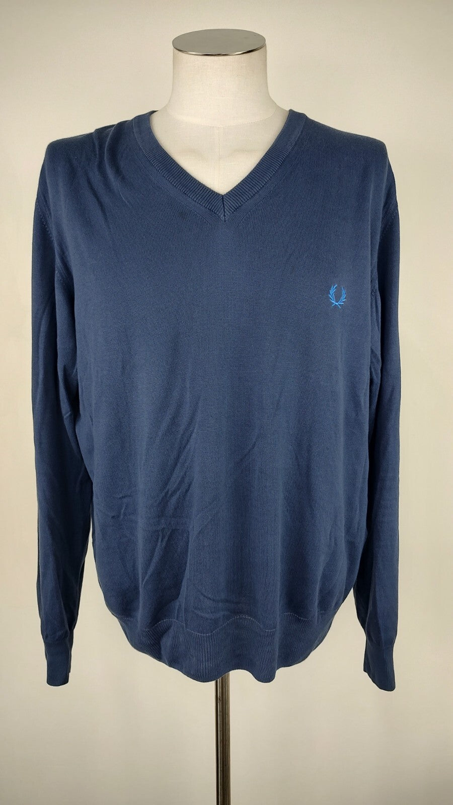 FRED PERRY MAGLIONE COTONE BLU VINTAGE UOMO Tg. XL MAN SWEATER CASUAL