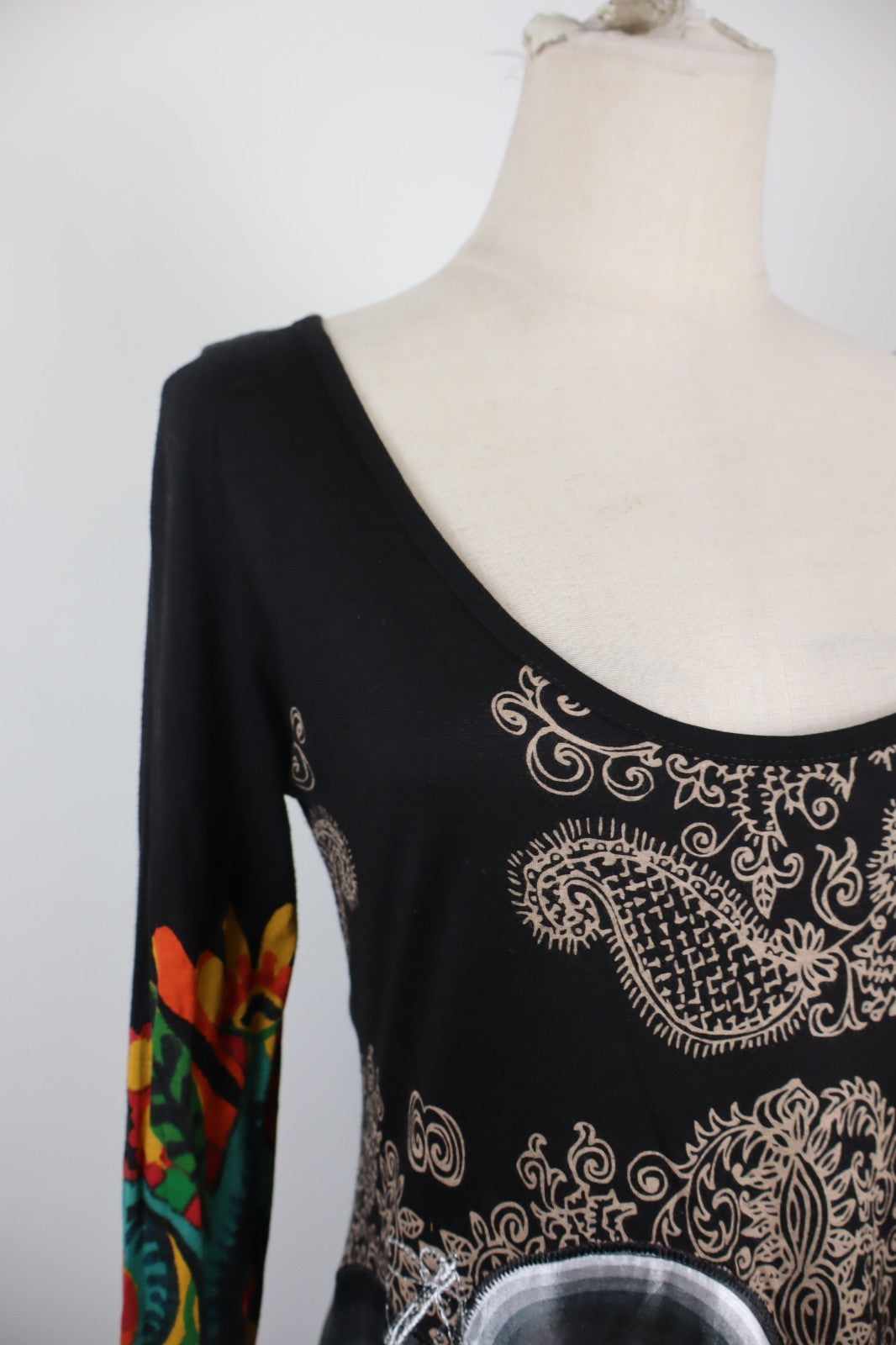 DESIGUAL VESTITO ABITO MANICA LUNGA DONNA TG M WOMAN CASUAL VINTAGE DRESS COTONE