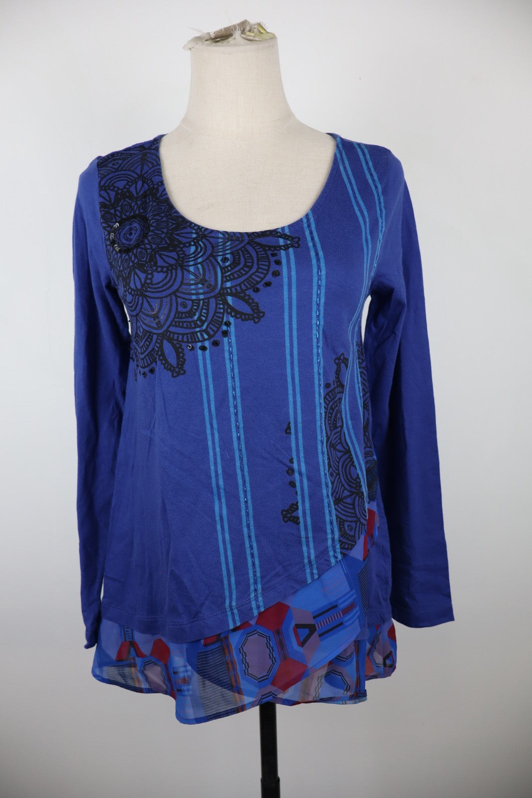 DESIGUAL MAGLIA DONNA TG. S WOMAN CASUAL VINTAGE T-SHIRT TOP COTONE PAILETTES