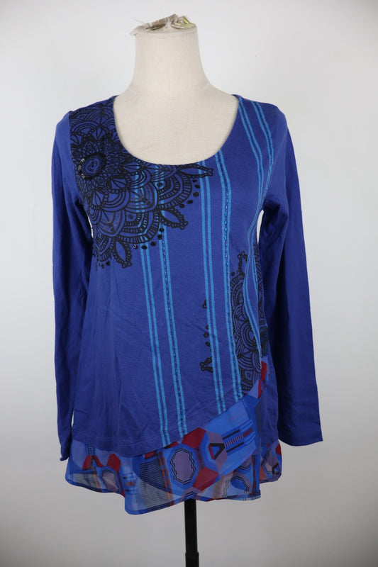 DESIGUAL MAGLIA DONNA TG. S WOMAN CASUAL VINTAGE T-SHIRT TOP COTONE PAILETTES