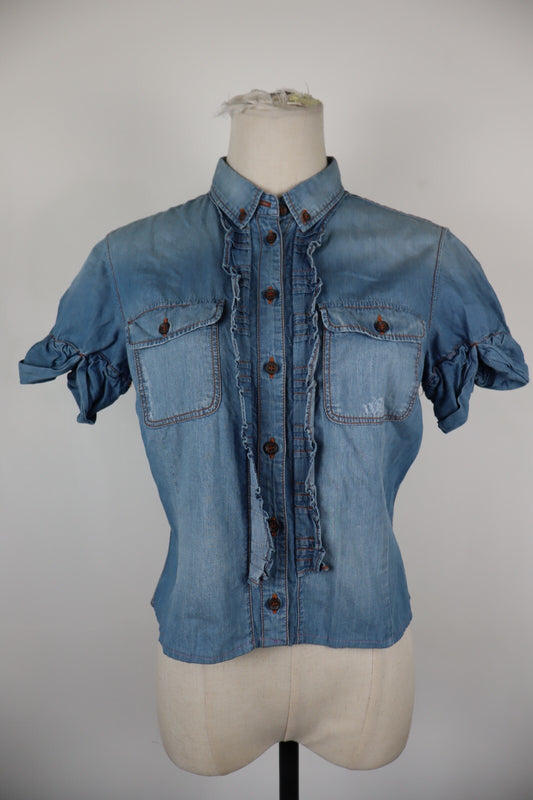 HENRY COTTON'S CAMICIA JEANS DONNA TG. 42 WOMAN SHIRT CASUAL VINTAGE DENIM