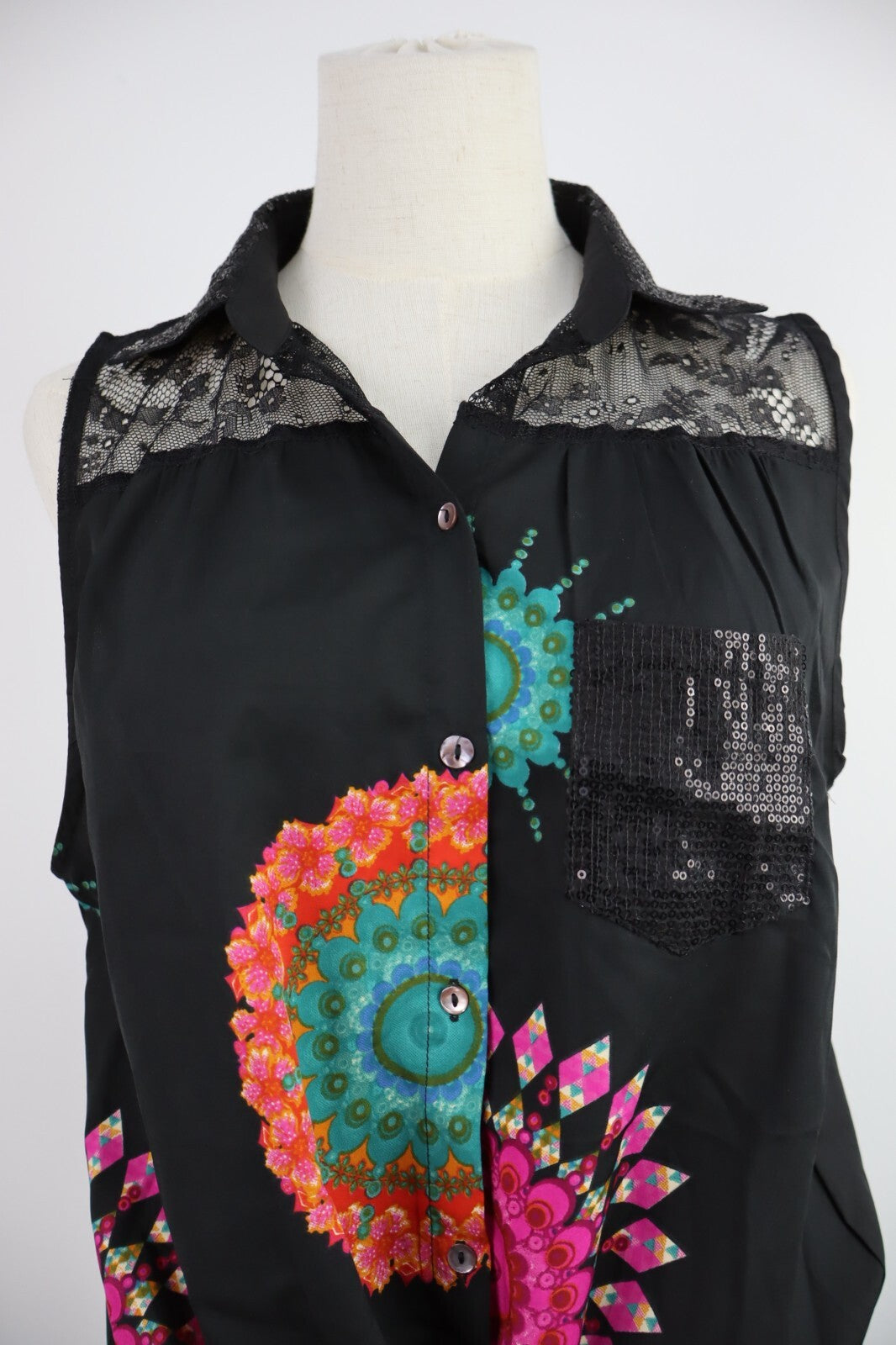 DESIGUAL CAMICIA SMANICATA DONNA TG. XL WOMAN SHIRT CASUAL VINTAGE