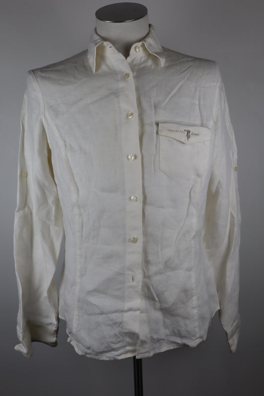 TRUSSARDI JEANS CAMICIA UOMO 100% LINO TG M MAN CASUAL VINTAGE SHIRT LINEN