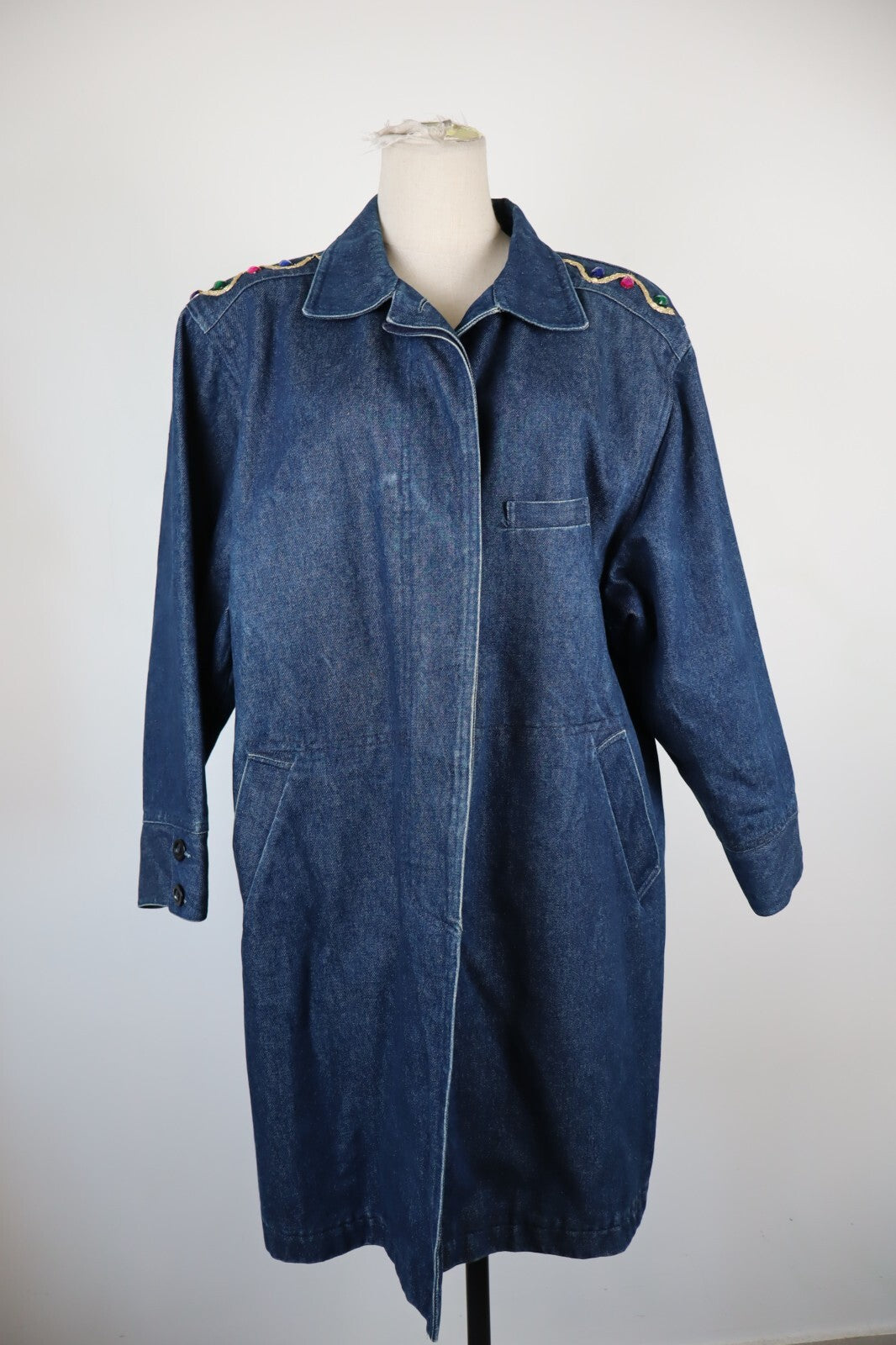 ENRICO COVERI GIUBBINO SPALLINE JEANS DENIM DONNA L WOMAN CASUAL JACKET VINTAGE