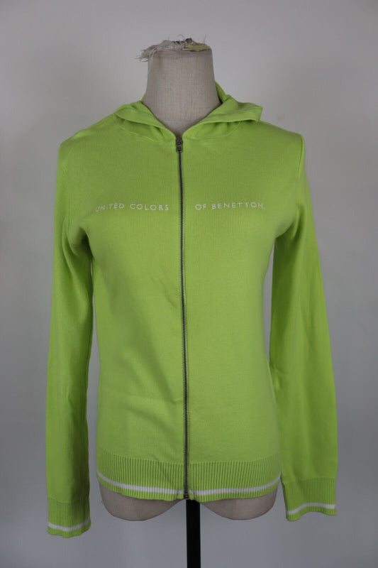 BENETTON FELPA CON ZIP CAPPUCCIO DONNA L WOMAN VINTAGE SPORT JACKET SWEATSHIRT