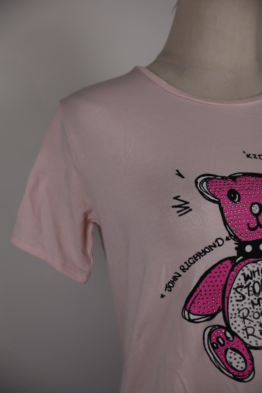 JOHN RICHMOND MAGLIA DONNA TG 16 WOMAN CASUAL VINTAGE T-SHIRT COTONE COTTON LOGO