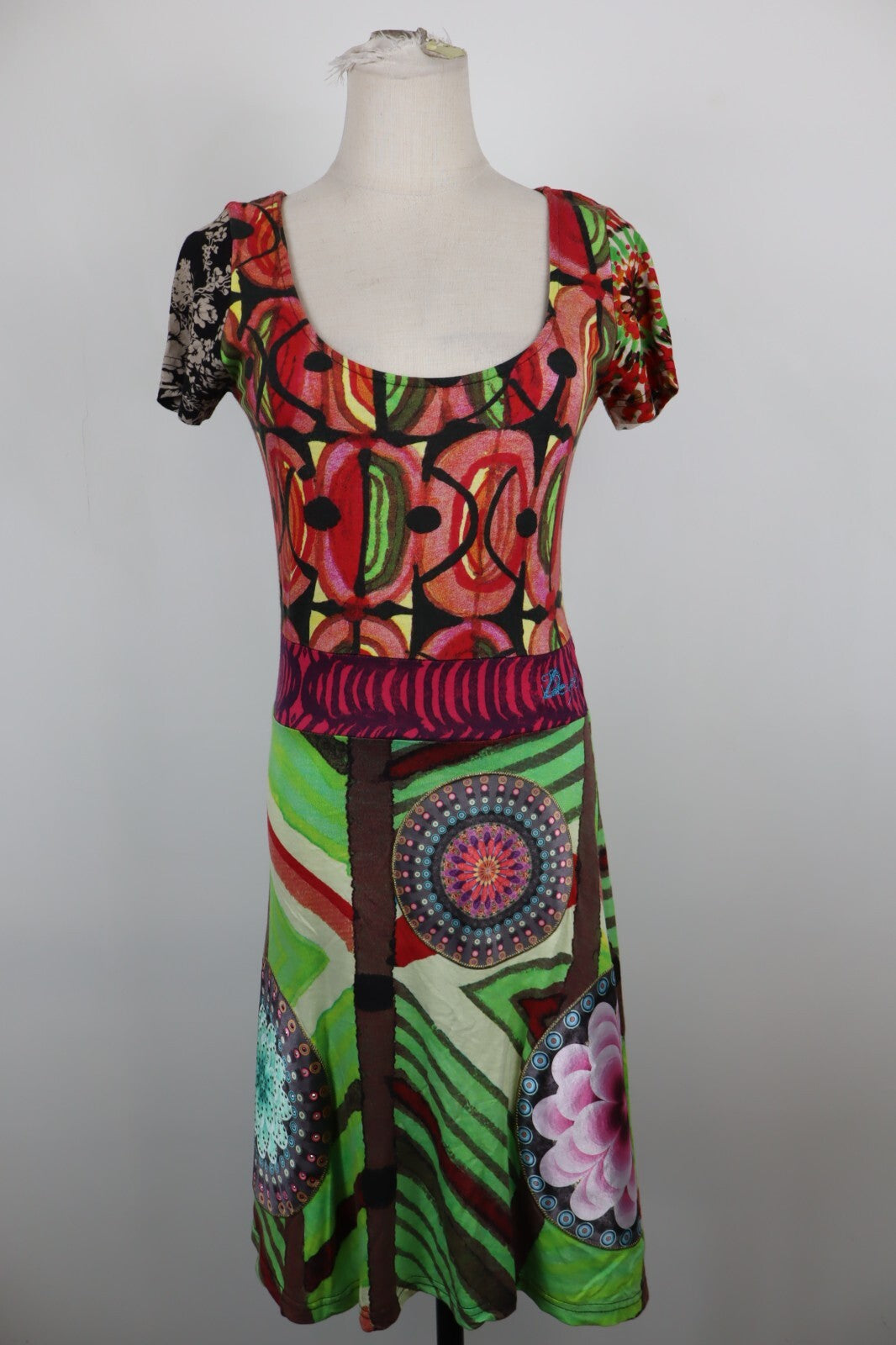 DESIGUAL VESTITO ABITO MEZZE MANICHE DONNA TG. M WOMAN CASUAL VINTAGE DRESS