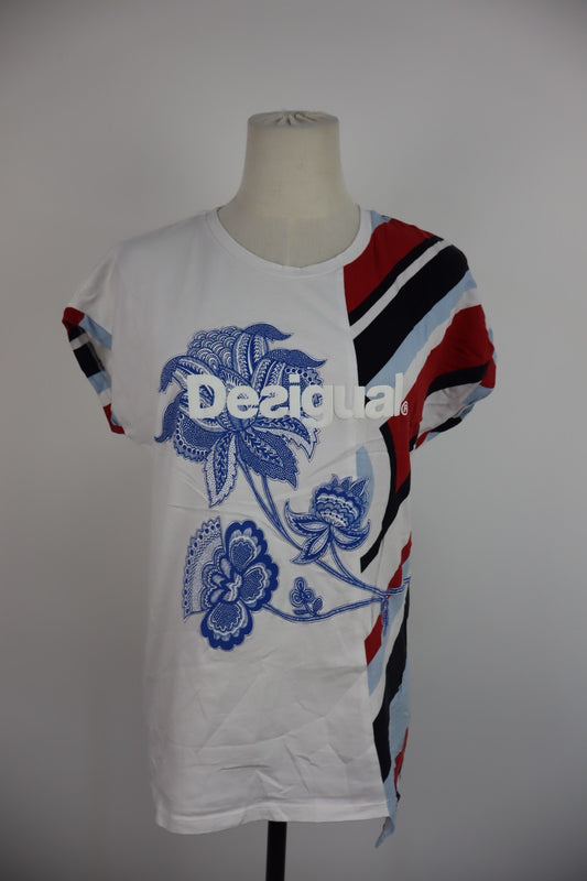 DESIGUAL MAGLIA DONNA TG. M WOMAN CASUAL VINTAGE T-SHIRT  TOP CANOTTA COTONE