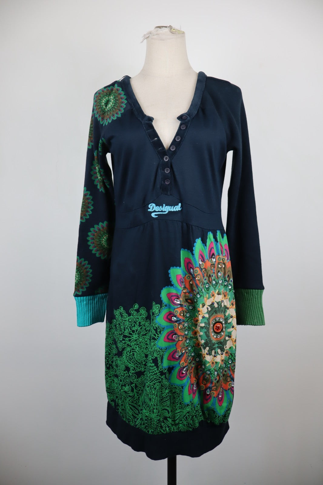 DESIGUAL VESTITO ABITO MANICHE LUNGHE DONNA TG. XL WOMAN CASUAL VINTAGE DRESS