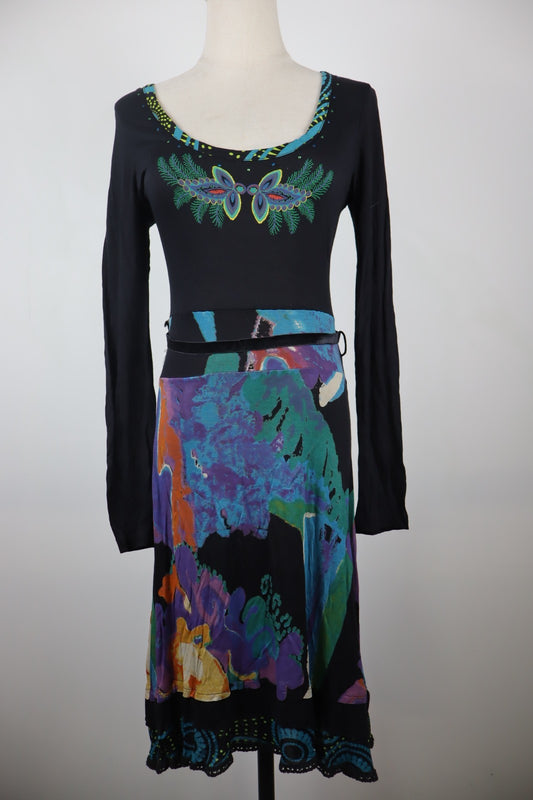 DESIGUAL VESTITO ABITO MANICA LUNGA DONNA M WOMAN CASUAL VINTAGE DRESS CINTURA