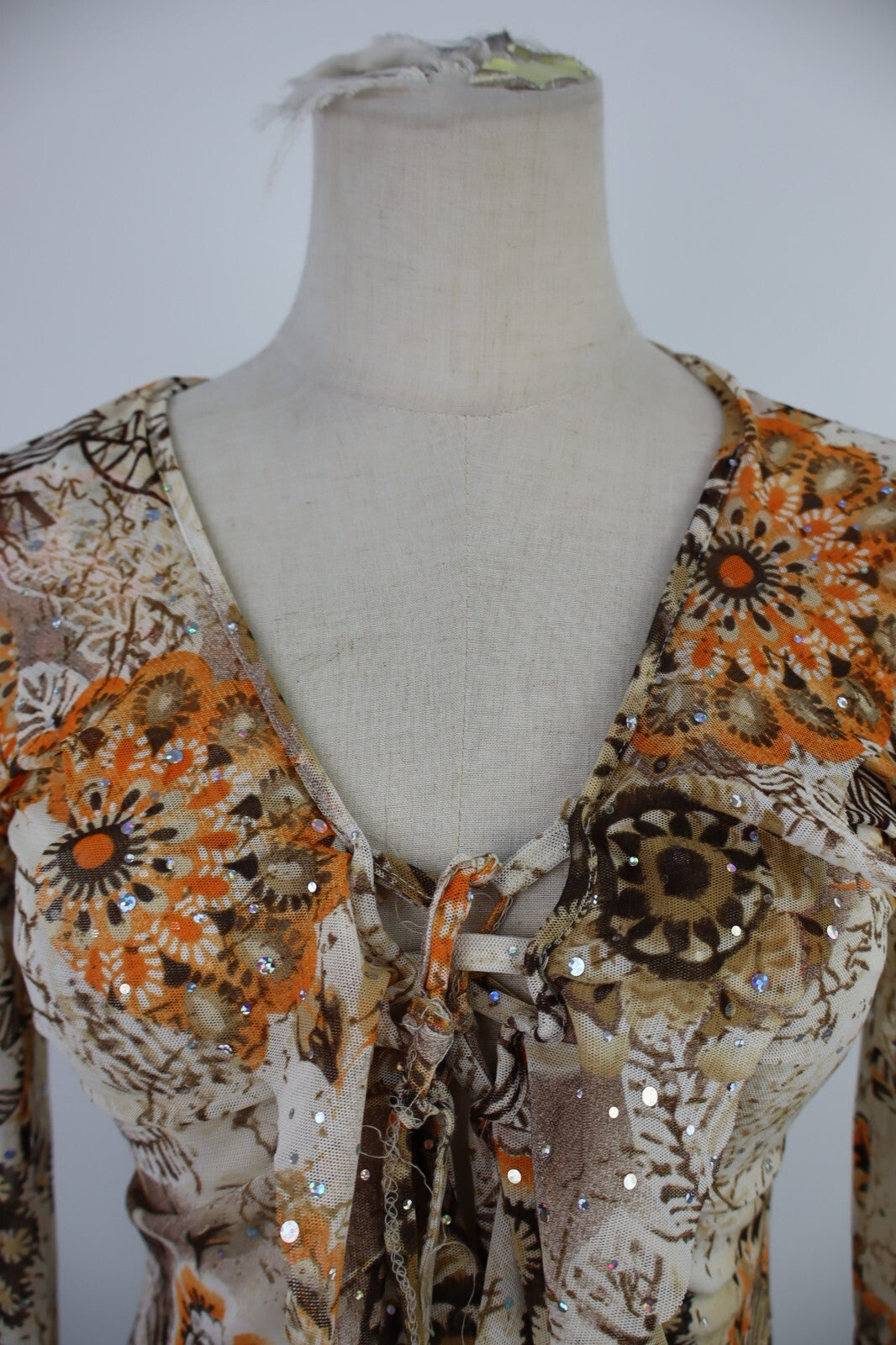 MAGLIA DONNA TG M WOMAN T-SHIRT FUNKY CHIC CHIFFON PAILLETTES VINTAGE Y2K 2000'S