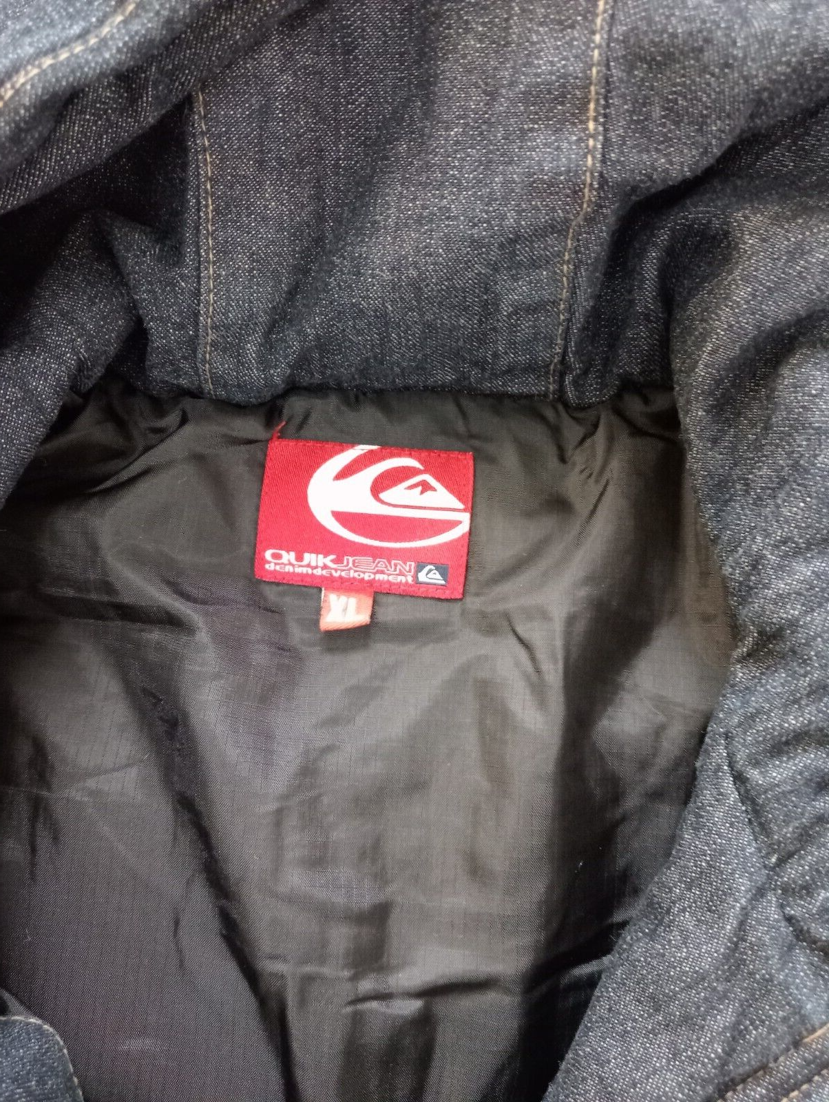 QUIKSILVER GIUBBINO SMANICATO IMBOTTITO GILET DENIM JEANS UOMO Tg XL MAN JACKET