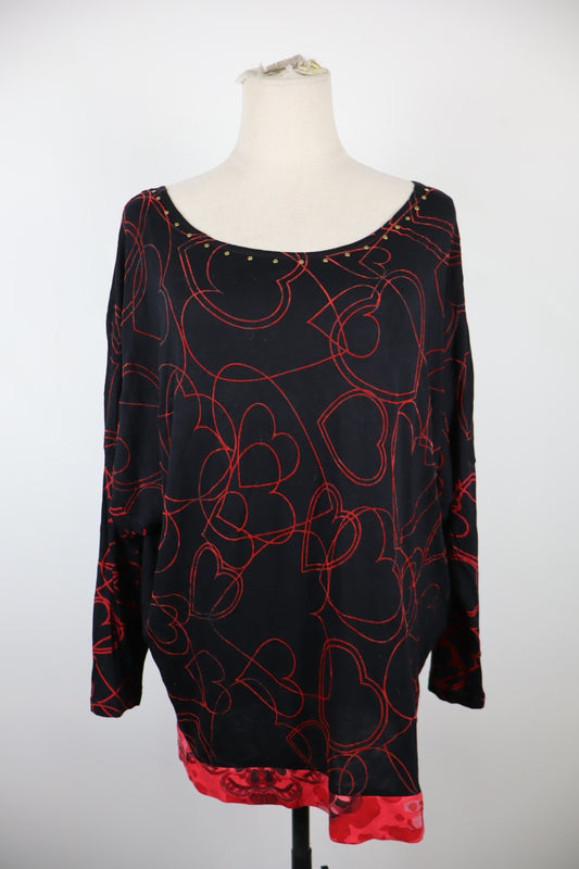 DESIGUAL MAGLIA DONNA TG. L WOMAN CASUAL VINTAGE T-SHIRT MANICHE LUNGHE CUORI