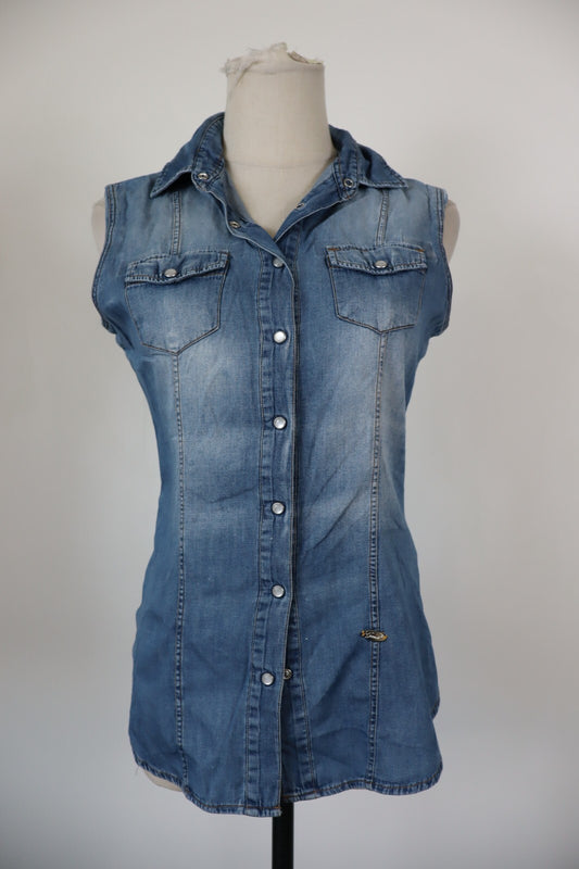 GAUDI JEANS CAMICIA SMANICATA DONNA  S WOMAN SHIRT CASUAL VINTAGE COTONE DENIM