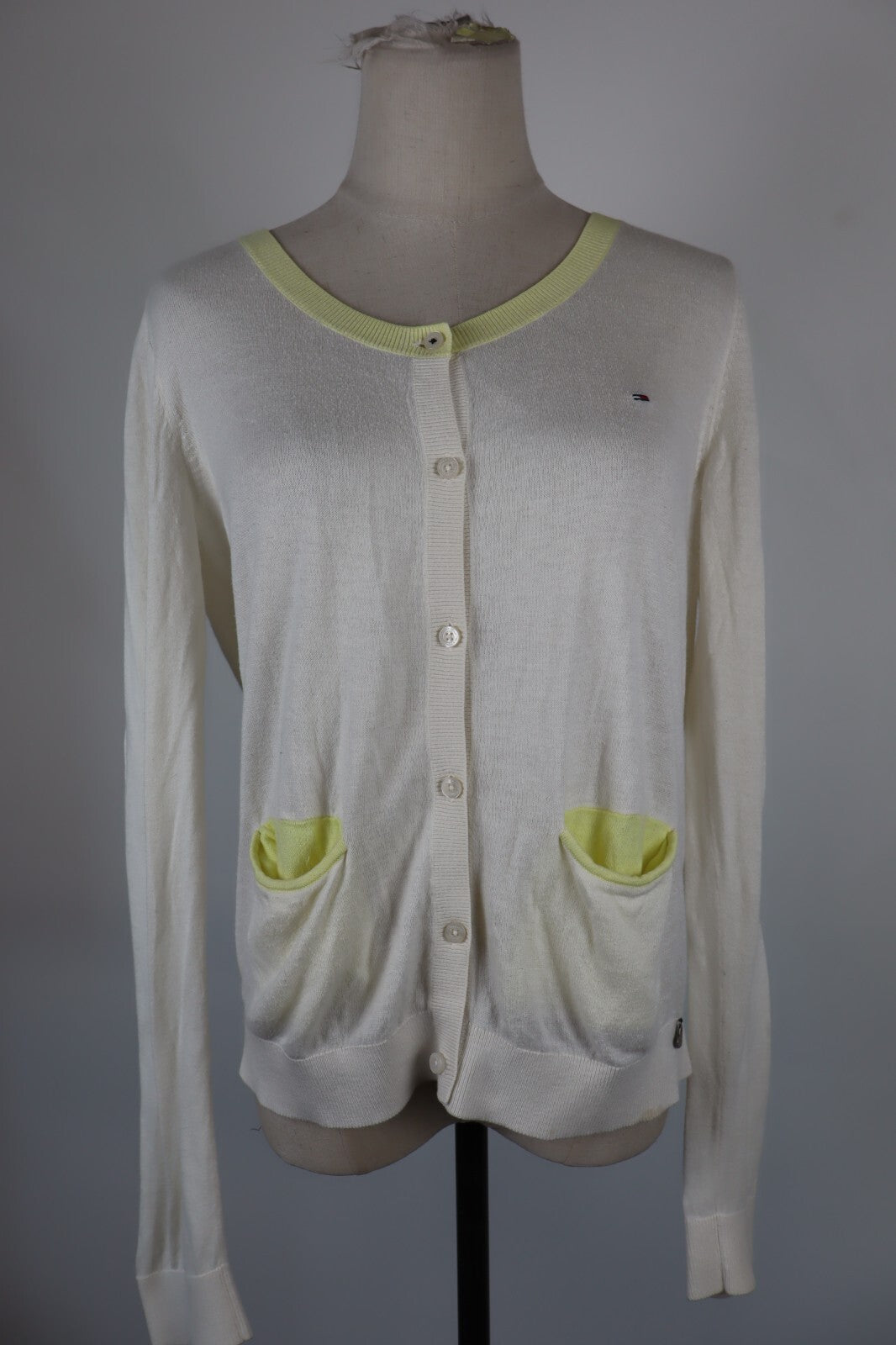 TOMMY HILFIGER DENIM MAGLIONE COTONE CARDIGAN DONNA Tg L WOMAN CASUAL VINTAGE