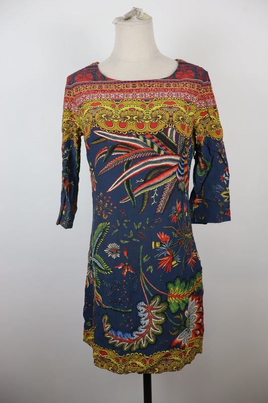 DESIGUAL VESTITO ABITO MANICA A 3/4 DONNA TG. 38  WOMAN CASUAL VINTAGE DRESS LOG