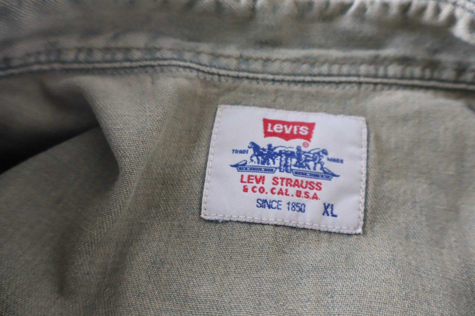 LEVI'S CAMICIA SMANICATA JEANS DENIM COTONE UOMO TG XL MAN VINTAGE SHIRT LOGO