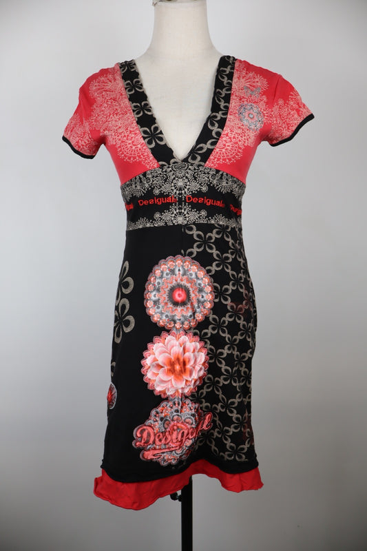 DESIGUAL  VESTITO ABITO DONNA XS WOMAN CASUAL VINTAGE DRESS MANICA CORTA LOGO