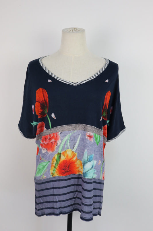 DESIGUAL MAGLIA DONNA TG. L WOMAN CASUAL VINTAGE T-SHIRT  TOP CANOTTA COTONE