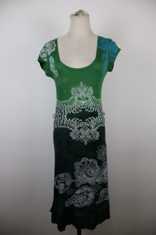 DESIGUAL VESTITO MANICA CORTA DONNA TG. M WOMAN CASUAL VINTAGE DRESS LOGO