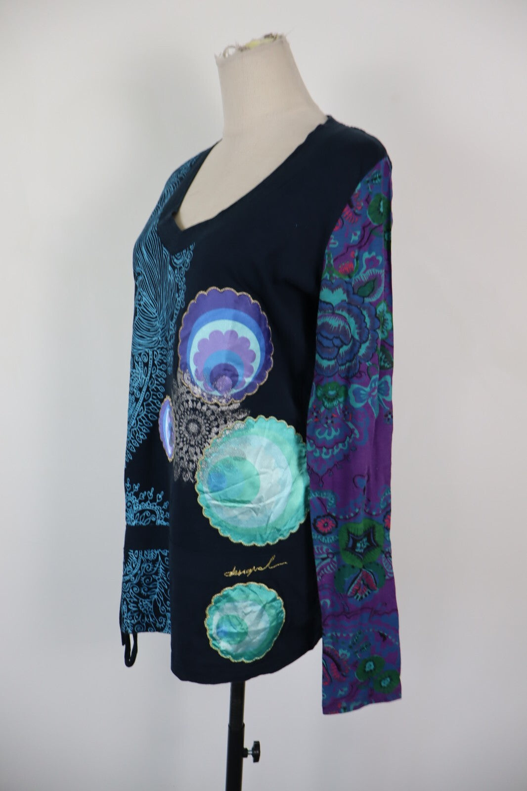 DESIGUAL MAGLIA DONNA TG. XL WOMAN CASUAL VINTAGE T-SHIRT TOP COTONE