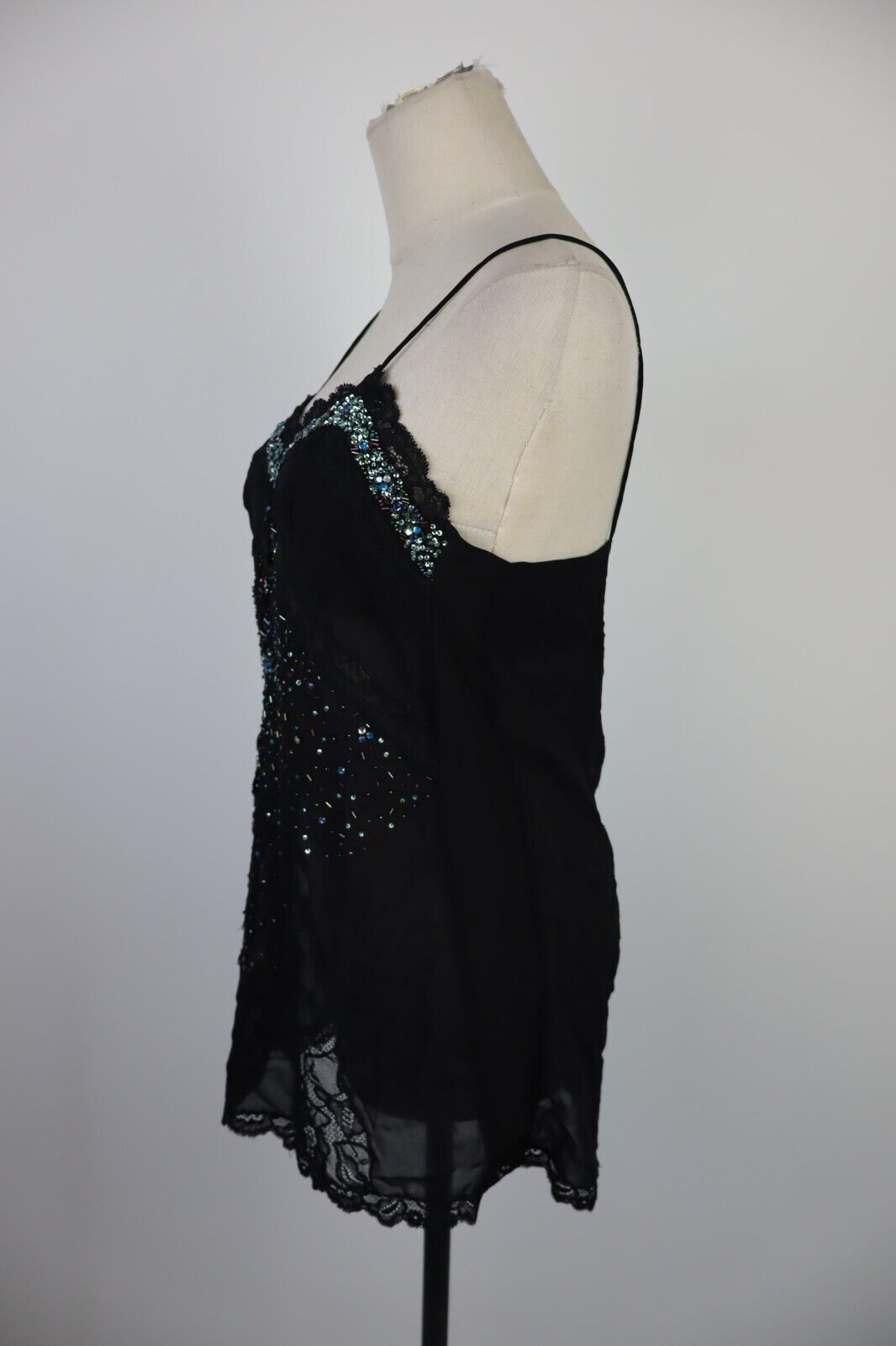 MAGLIA SLIP TOP DONNA M/L WOMAN T-SHIRT IN PIZZO GLITTER SEXY VINTAGE Y2K 2000'S