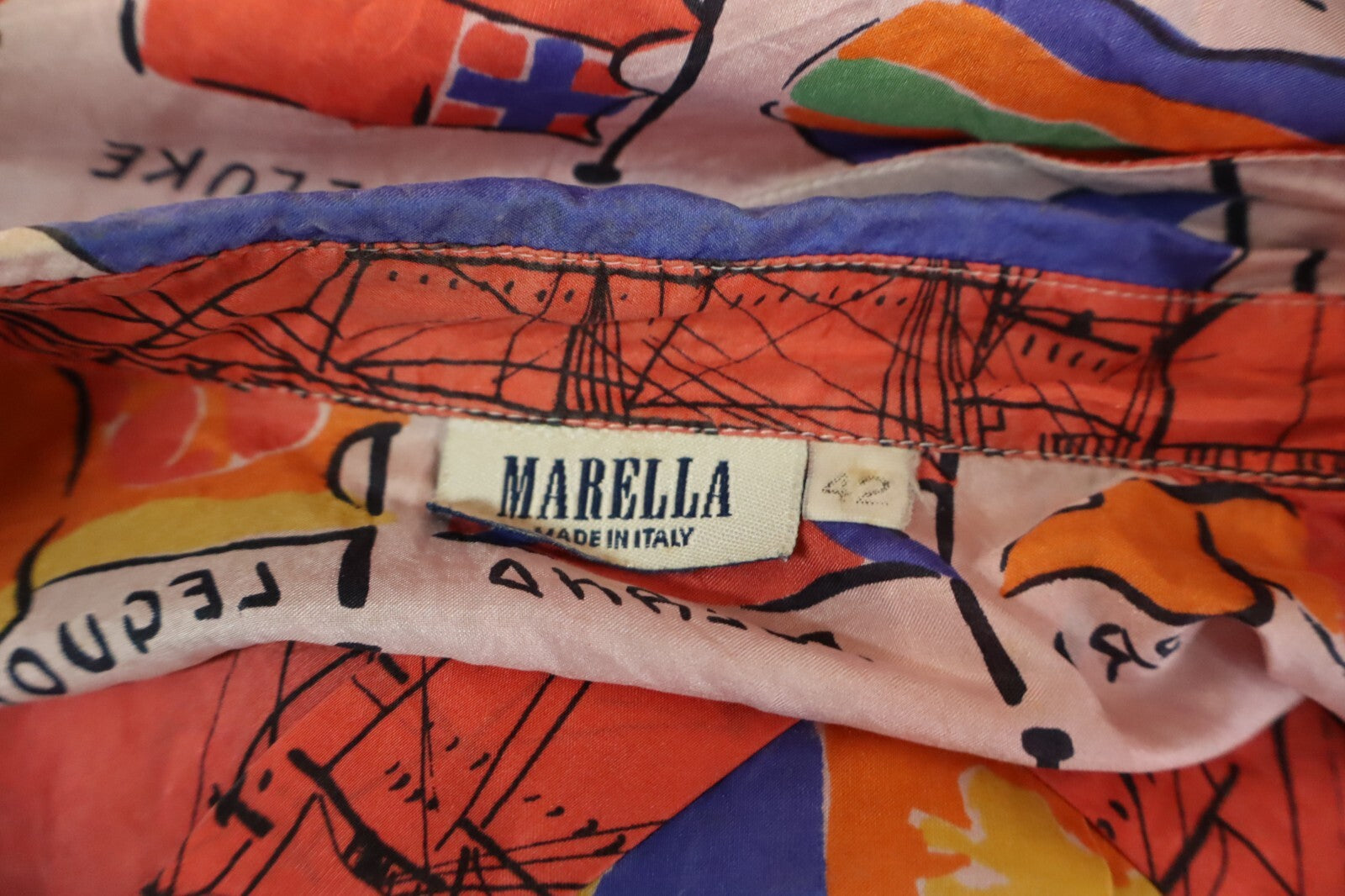 MARELLA CAMICIA DONNA TG. 42 WOMAN SHIRT CASUAL VINTAGE SETA SILK BANDIERE FLAGS