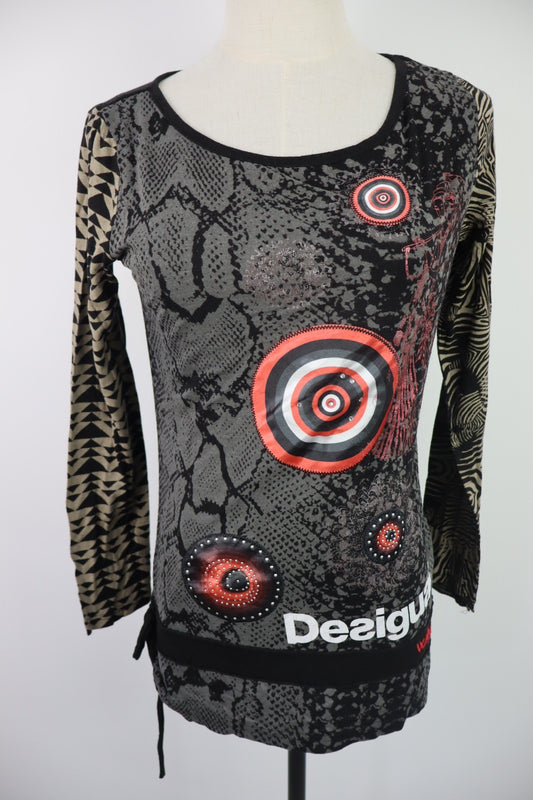 DESIGUAL MAGLIA DONNA TG. M WOMAN CASUAL VINTAGE T-SHIRT TOP COTONE