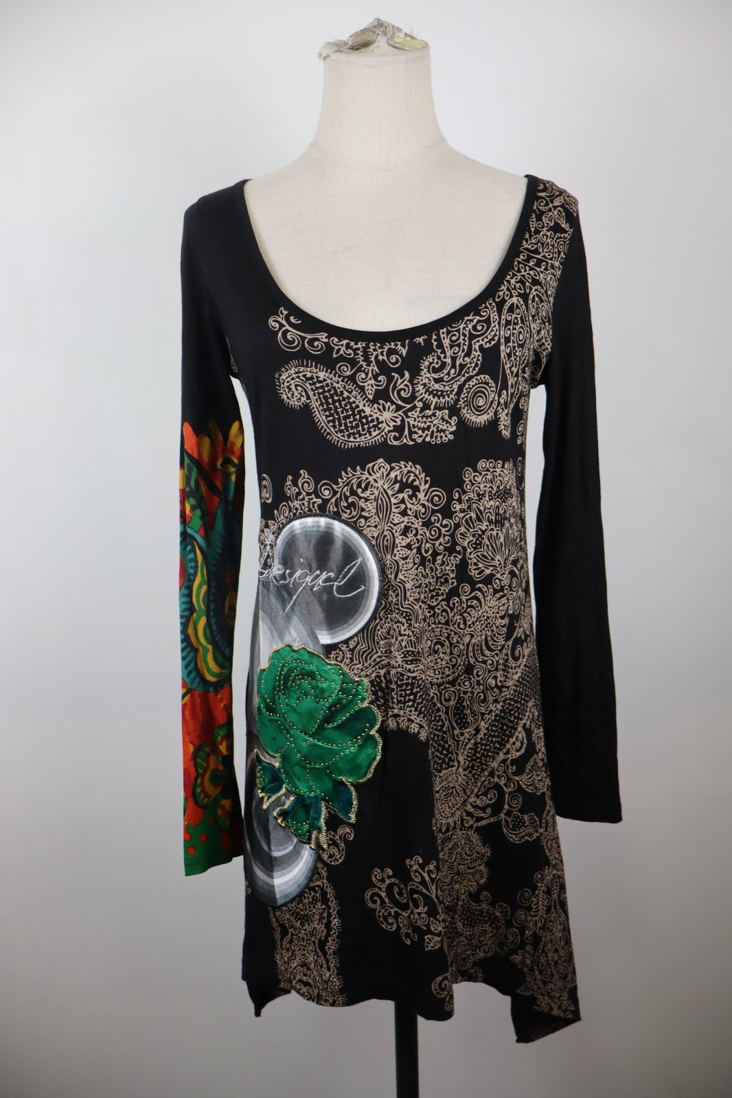 DESIGUAL VESTITO ABITO MANICA LUNGA DONNA TG M WOMAN CASUAL VINTAGE DRESS COTONE