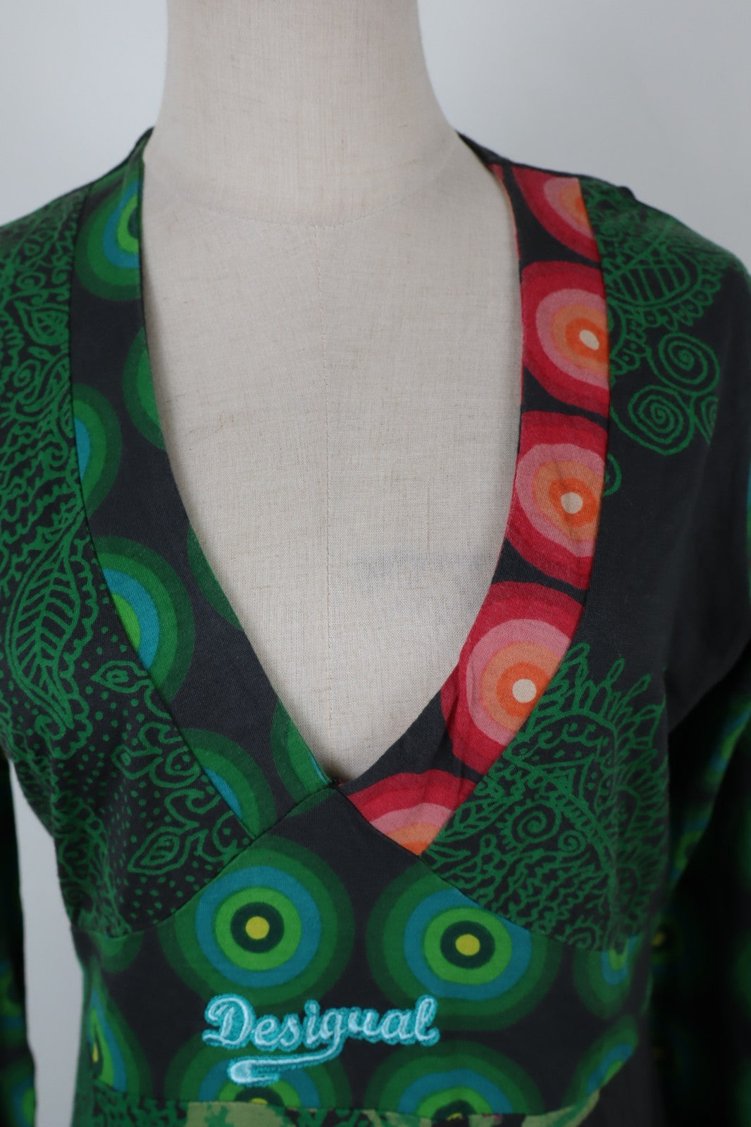 DESIGUAL  VESTITO ABITO DONNA TG.  XL SHORT WOMAN CASUAL VINTAGE DRESS