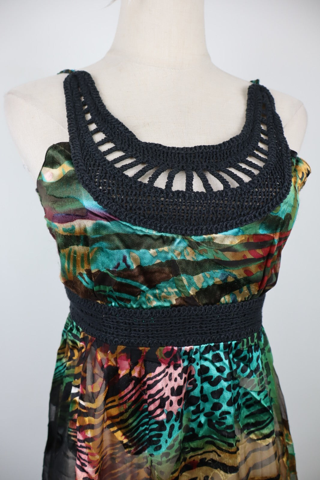 DESIGUAL VESTITO ABITO A BRETELLE DONNA TG. 38 WOMAN CASUAL VINTAGE DRESS FIOCCO