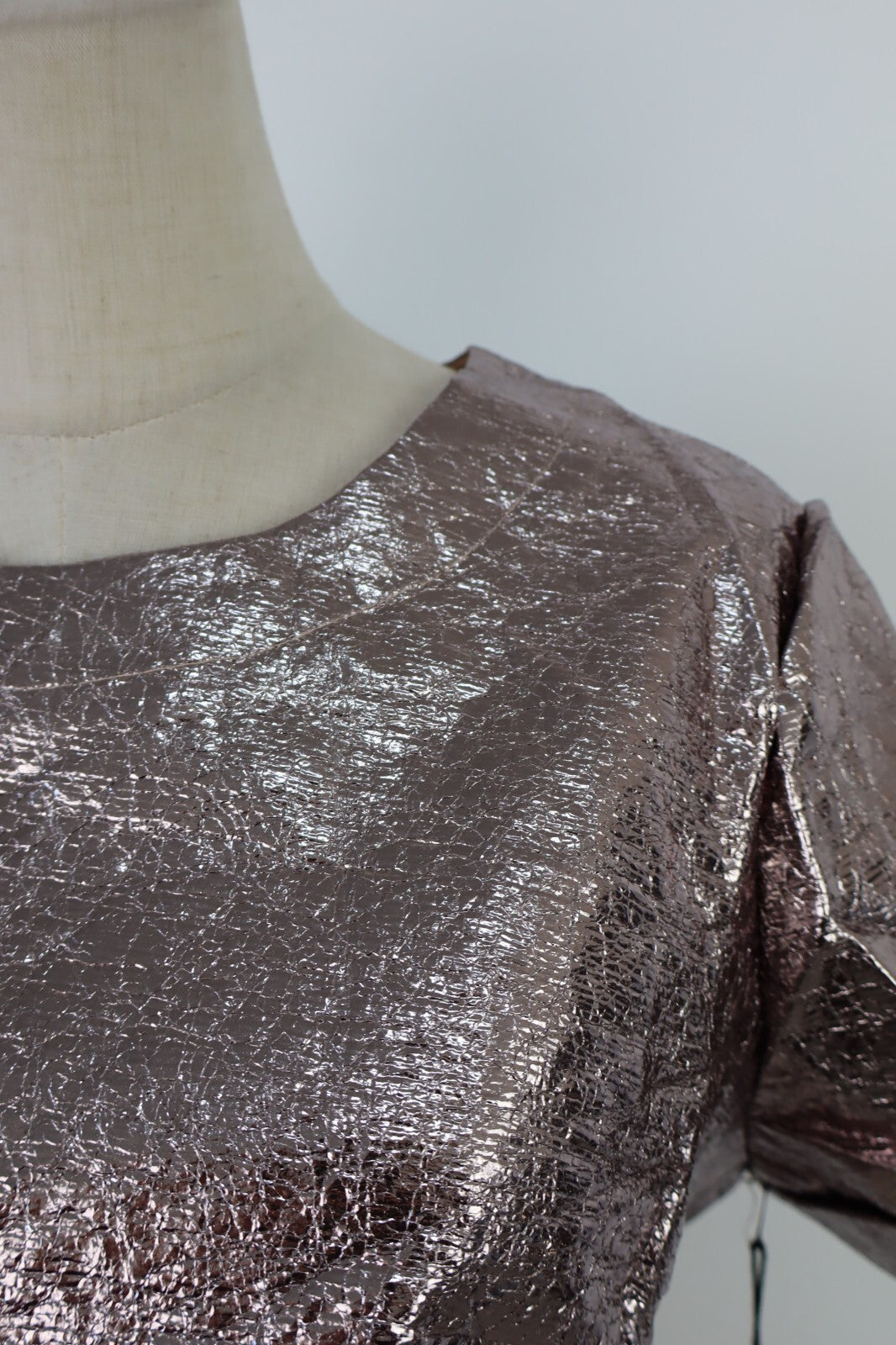 MAGLIA CROP TOP DONNA TG L T-SHIRT INDIE METALLIZZATO FUTURISTICO Y2K 2000'S