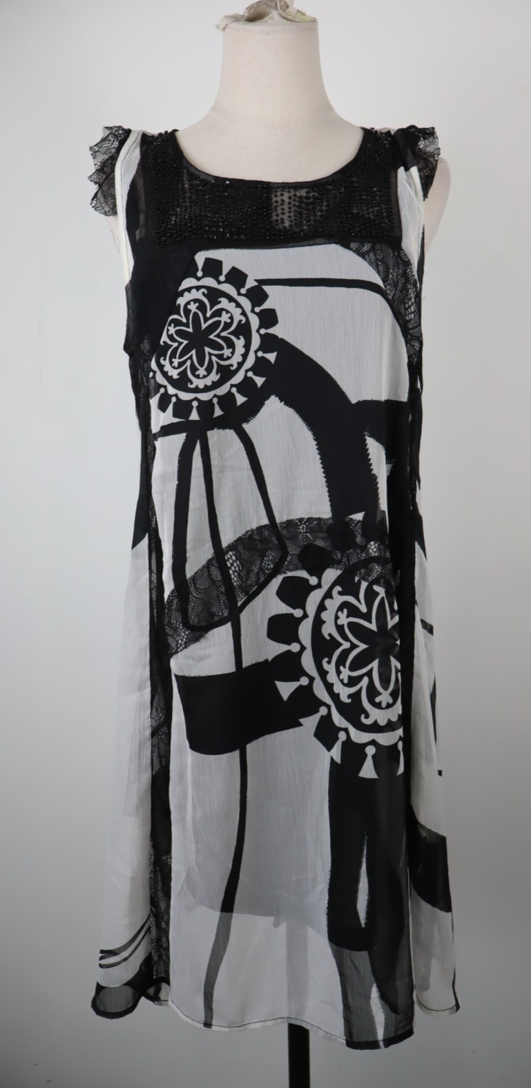 DESIGUAL  VESTITO ABITO DONNA TG.  42 WOMAN CASUAL VINTAGE DRESS BLACK AND WHITE