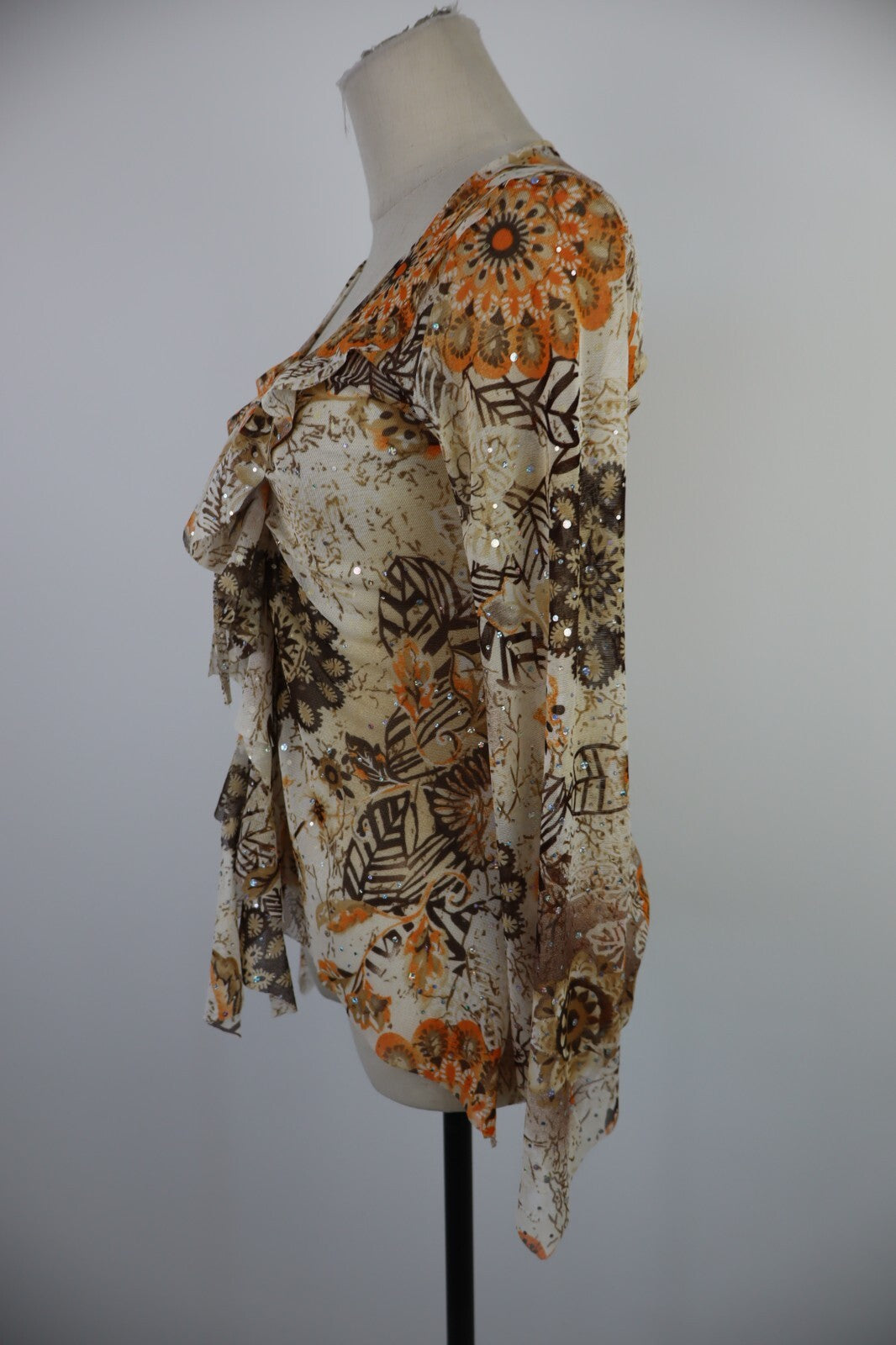 MAGLIA DONNA TG M WOMAN T-SHIRT FUNKY CHIC CHIFFON PAILLETTES VINTAGE Y2K 2000'S