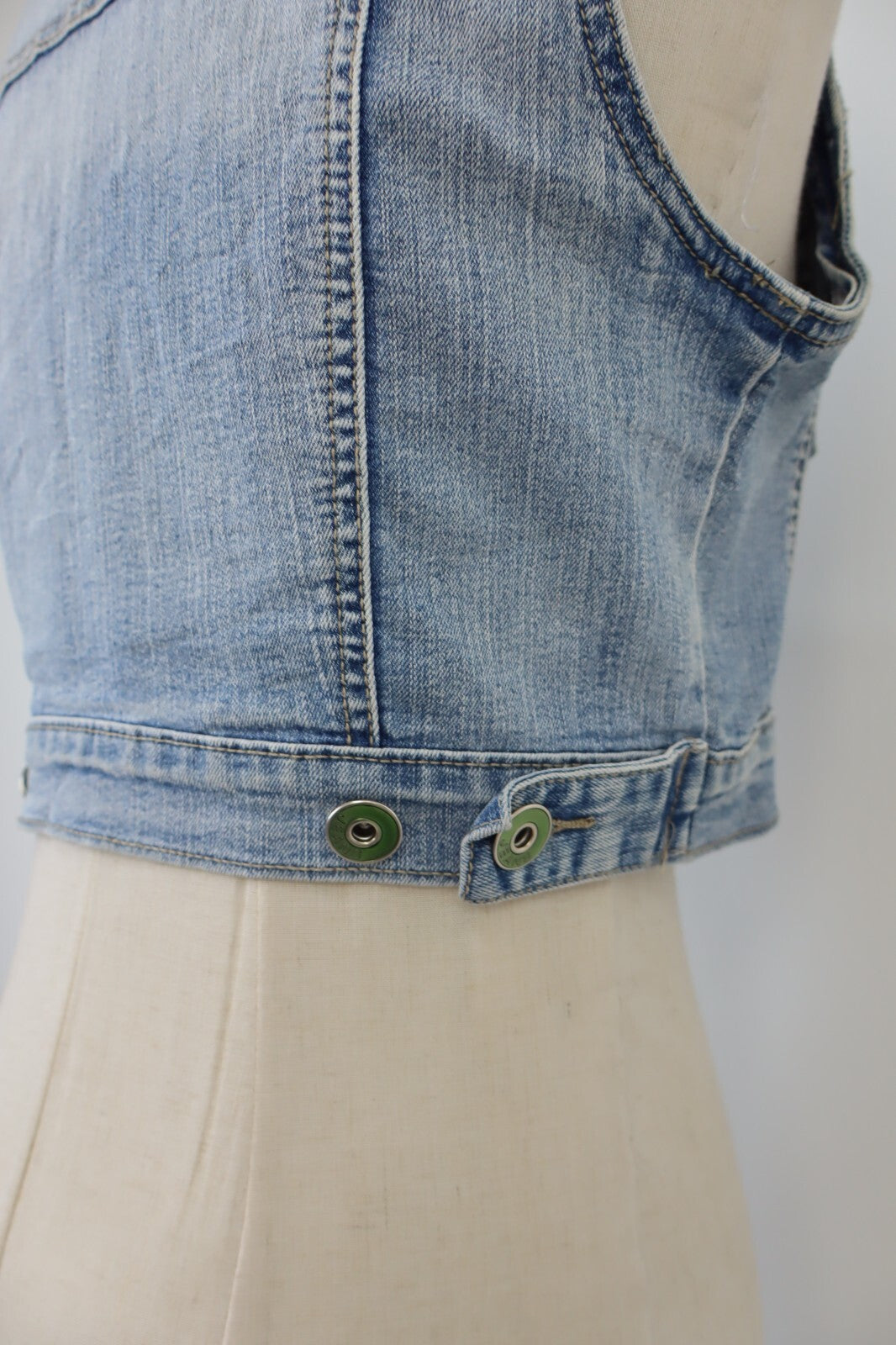 GIUBBINO JEANS GILLET SMANICATO DONNA S JACKET DENIM GRUNGE VINTAGE Y2K 2000'S