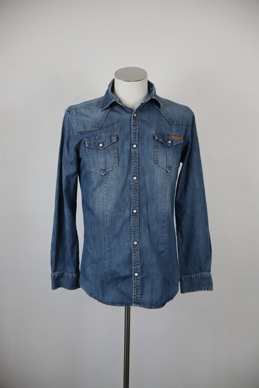 LIU JO JEANS CAMICIA COTONE UOMO TG. L MAN CASUAL VINTAGE SHIRT DENIM