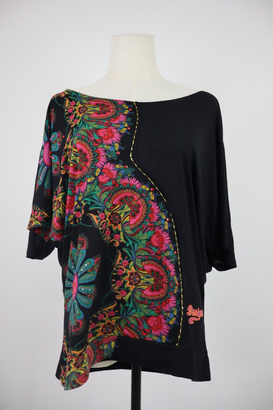 DESIGUAL MAGLIA DONNA TG. L WOMAN CASUAL VINTAGE T-SHIRT COTONE TOP