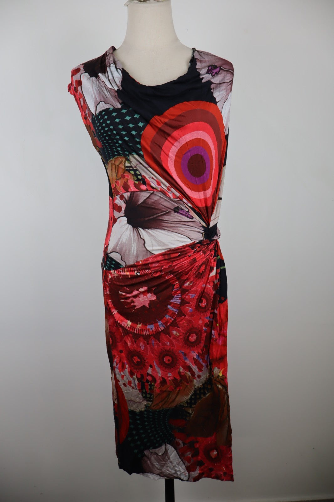 DESIGUAL VESTITO SMANICATO DONNA TG. M WOMAN CASUAL VINTAGE DRESS VISCOSA NODO