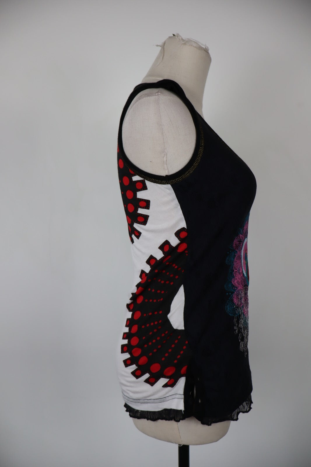 DESIGUAL MAGLIA CANOTTA TOP DONNA TG. L WOMAN T-SHIRT CASUAL VINTAGE COTONE